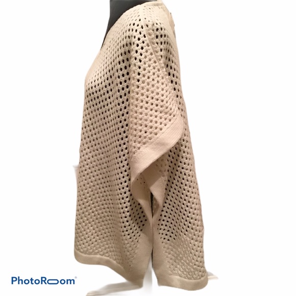 Talbots cream open knit notched neckline sweater poncho - Picture 4 of 7